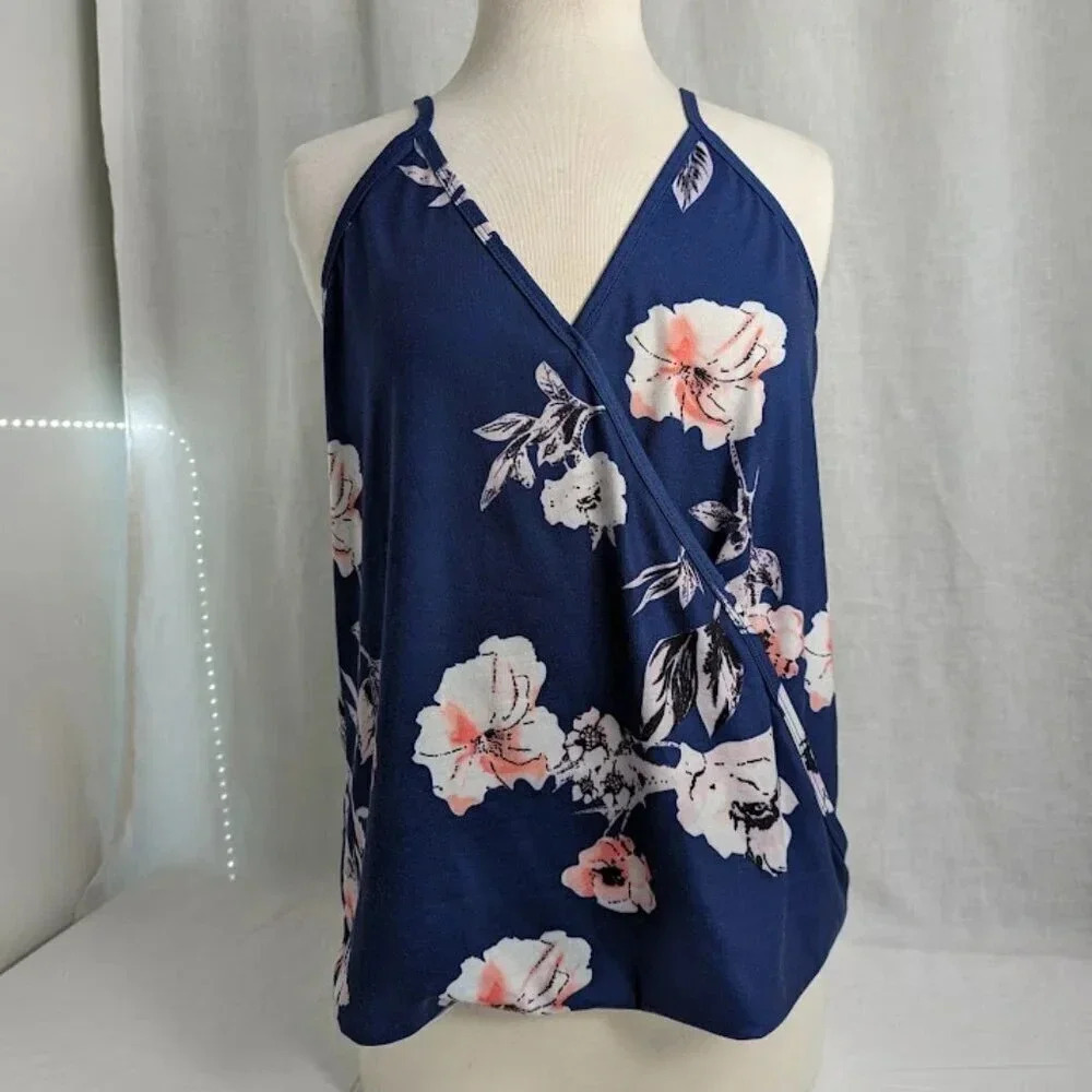 Navy Blue floral print, flowy fit, tank top women's size Large    NWOT   T14